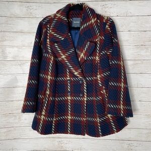 Modcloth Clement Navy and Rust Plaid Pea Coat